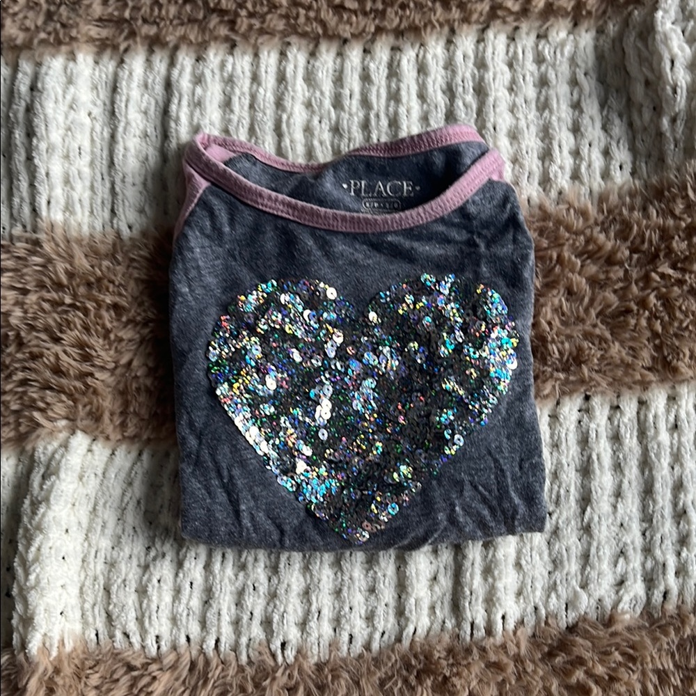 Pink and Gray Sequin Heart Top
